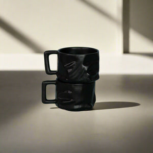 Yunomi Mugs - Boulder - With Handle. Set of 2. Colour: Black.