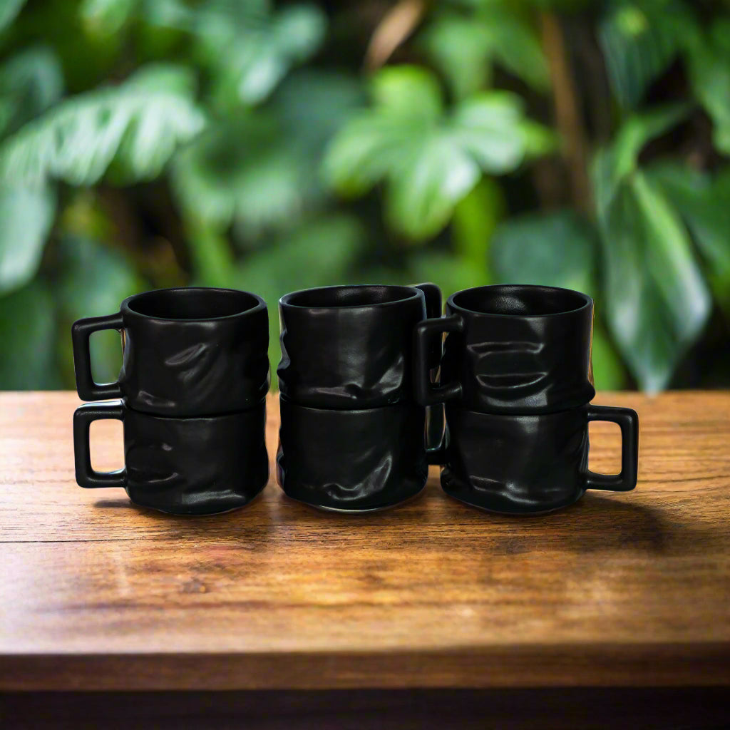Yunomi Mugs - Boulder - With Handle. Set of 6. Colour: Black.