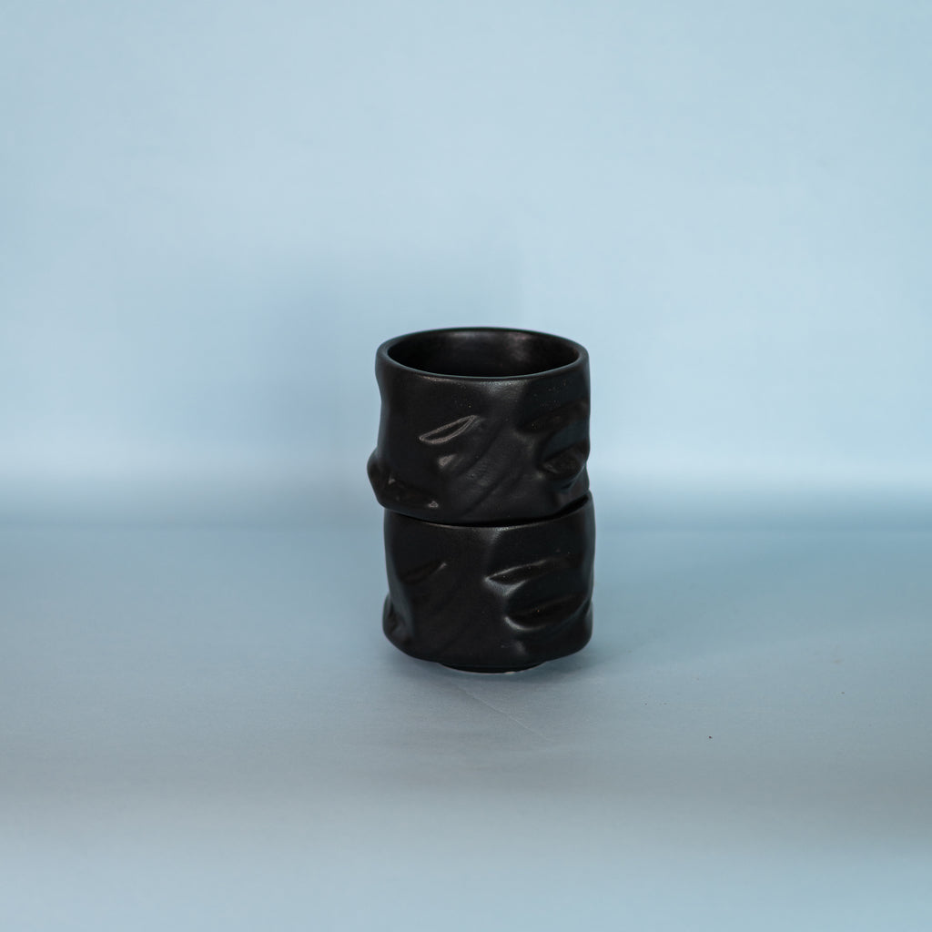 Yunomi Mugs - Boulder - Without Handle. Colour: Black. Set of 2. Front View