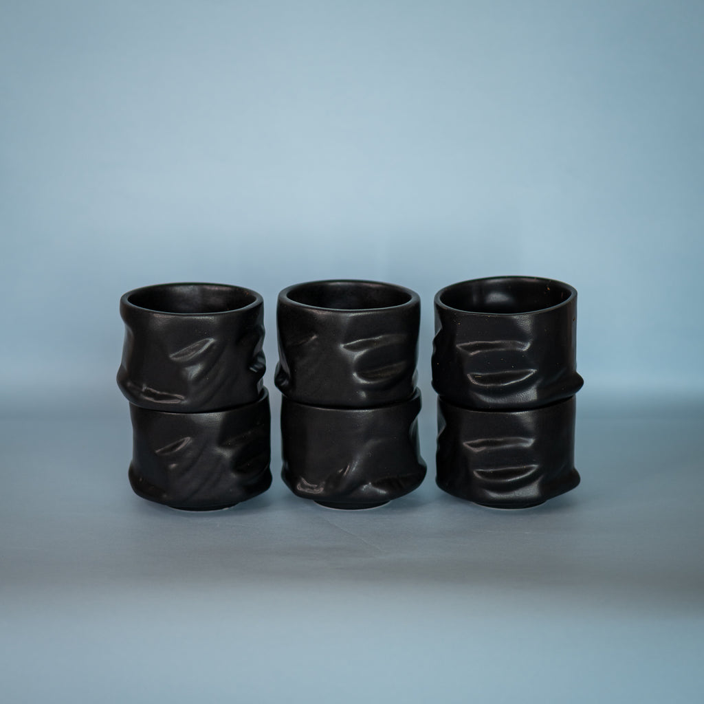 Yunomi Mugs - Boulder - Without Handle. Colour: Black. Set of 6.