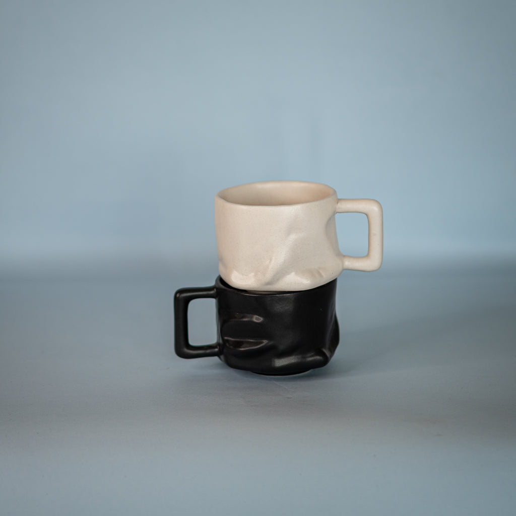 Yin & Yang - Yunomi Mugs - with handle - Set of 2. Combo - White and Black Colour. Front View.