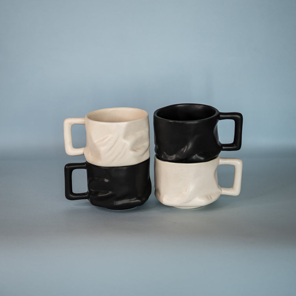 Yin & Yang - Yunomi Mugs - with handle - Set of 4. Combo - White and Black Colour.