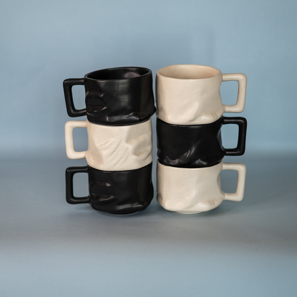 Yin & Yang - Yunomi Mugs - with handle - Set of 6. Combo - White and Black Colour.