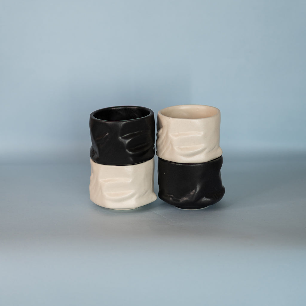 Yin & Yang - Yunomi Mugs - without handle - Set of 4. Combo - White and Black Colour.
