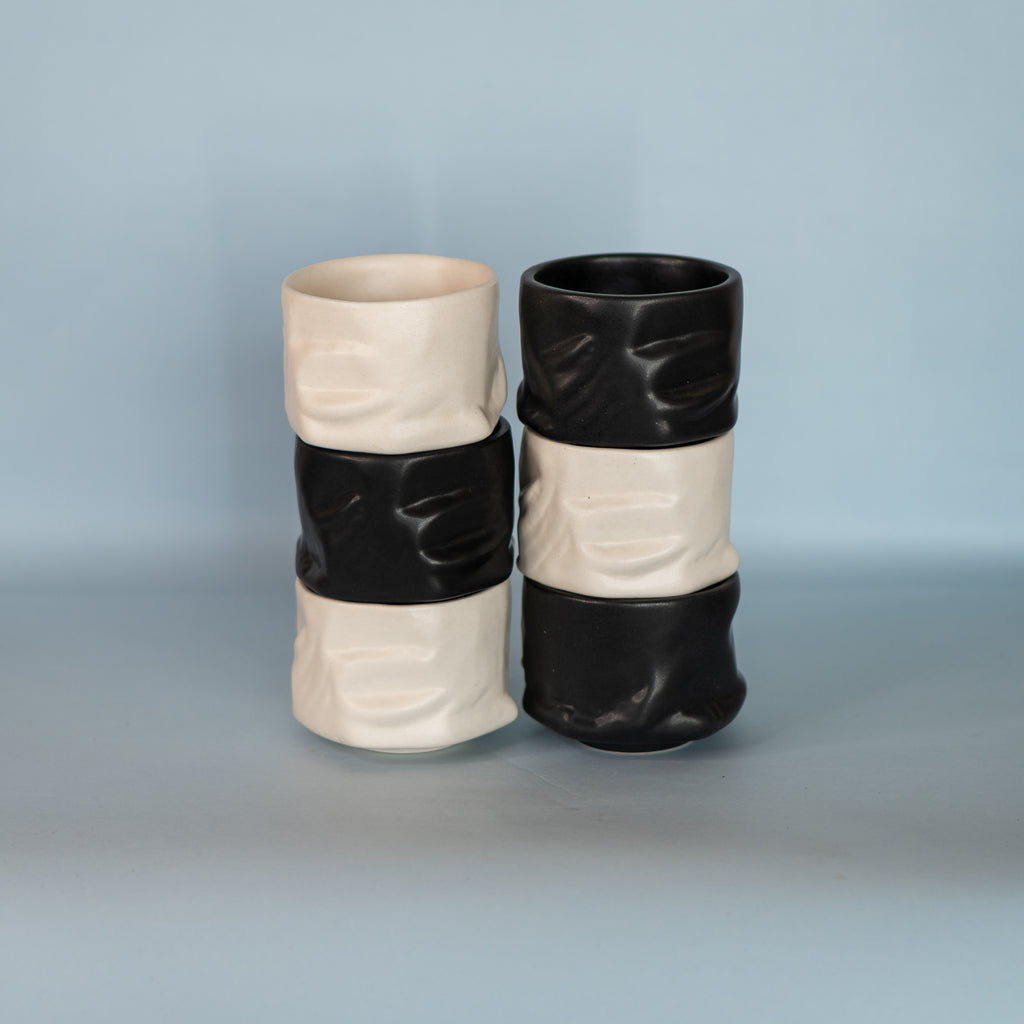 Yin & Yang - Yunomi Mugs - without handle - Set of 6. Combo - White and Black Colour.
