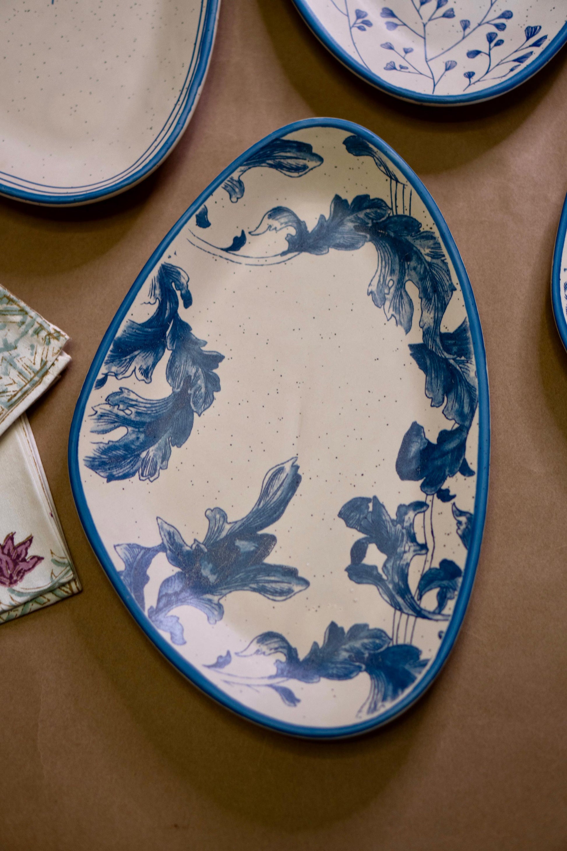 Blue Water Brush Serving Platter