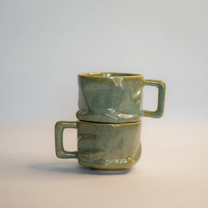 Gift Set - Green Stone Yunomi (with handle) 4pcs | 300ml