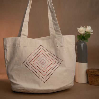 Rhombus Hand Embroidered Tote Bags