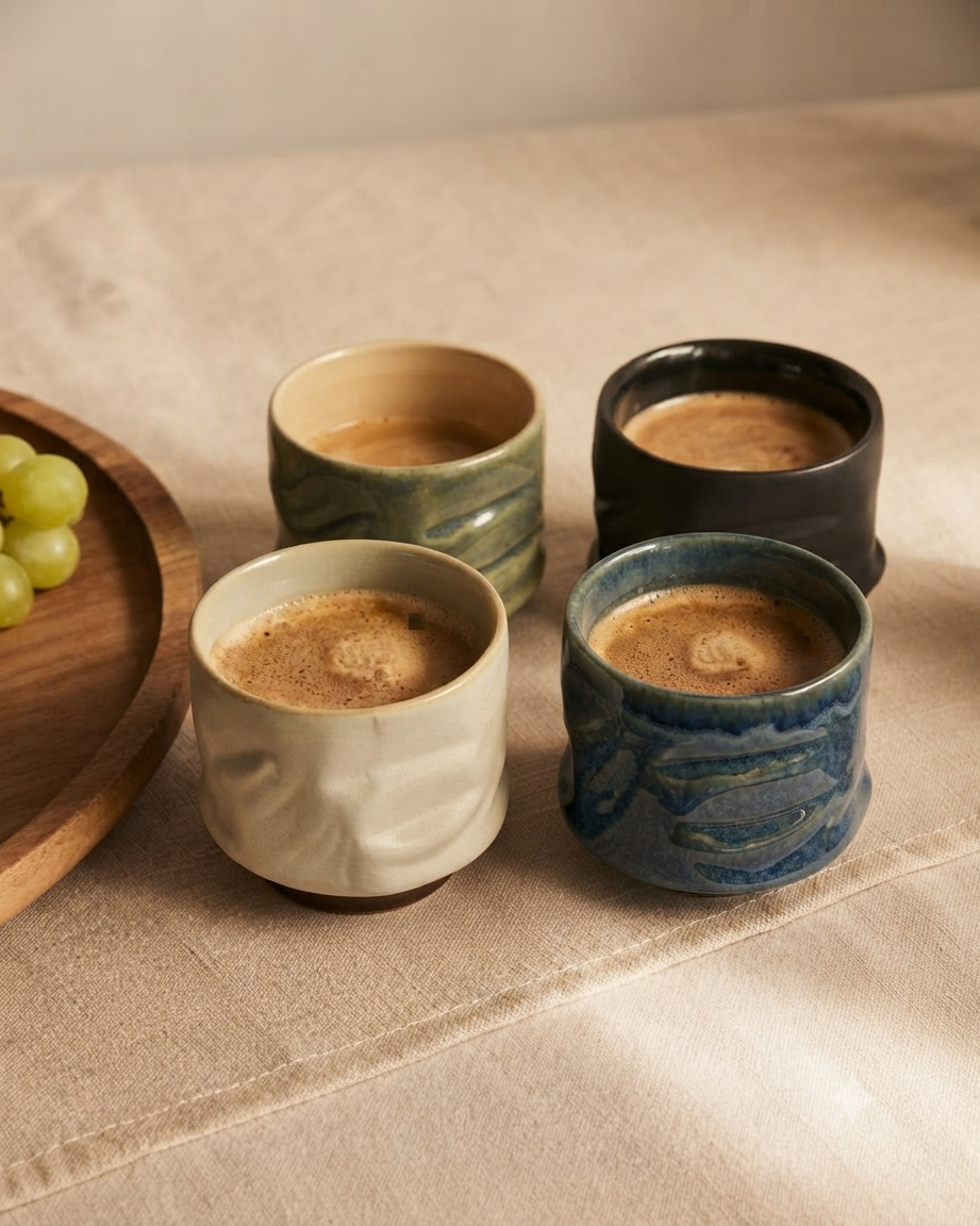 Set of 4 - Black, White, Greenstone & Blue Yunomis | 300ml (4pcs)
