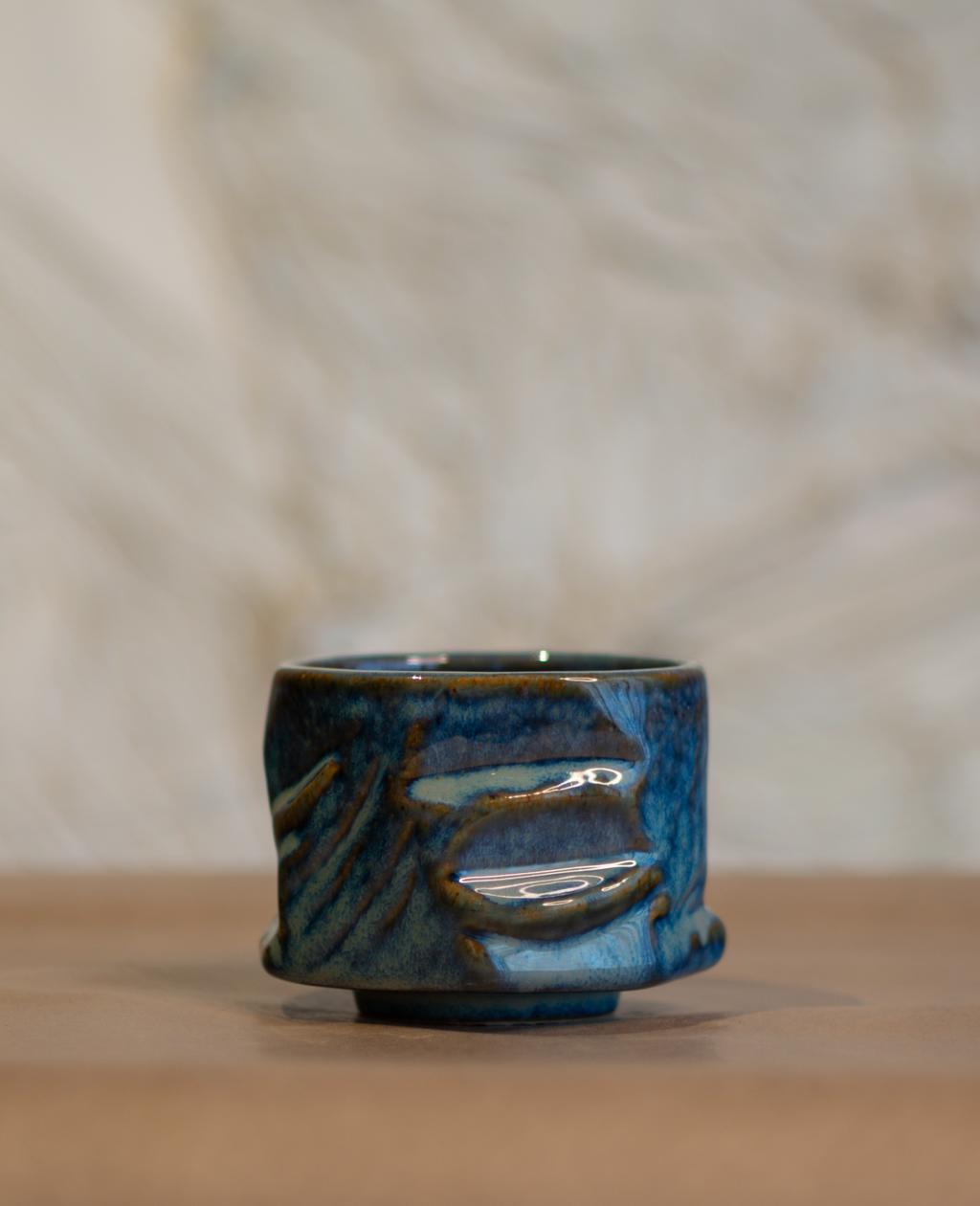 Stream - Yunomi Mugs - Without handle. Color- Antique Blue. Close up image.