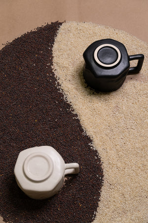 Yin & Yang - Yunomi Mugs - with handle - Set of 2. Combo - White and Black Colour. Inspiration shot.