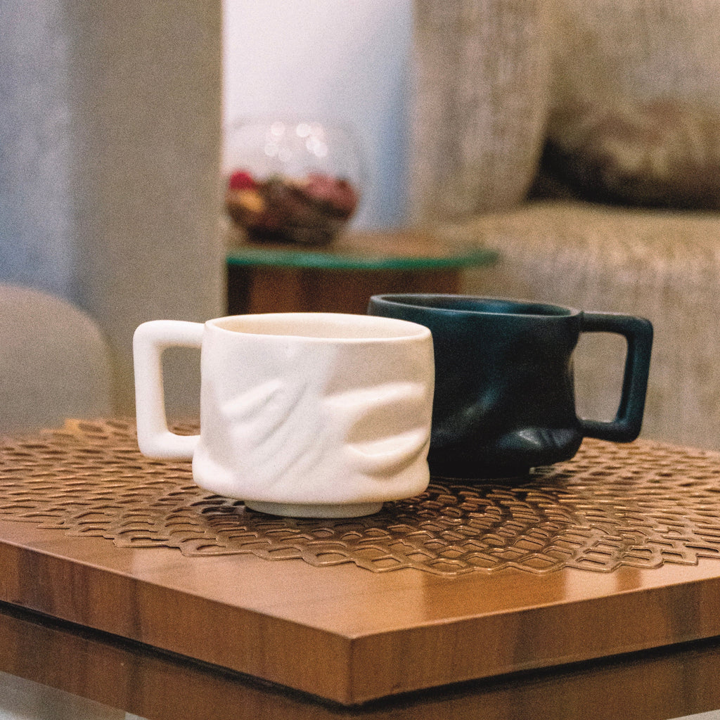 Yin & Yang - Yunomi Mugs - with handle - Set of 2. Combo - White and Black Colour.