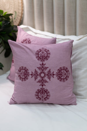 Our Embroidery Cushion with Intricately embroidered mandala motifs. Schiffli Embroidered Cushions with cutwork.