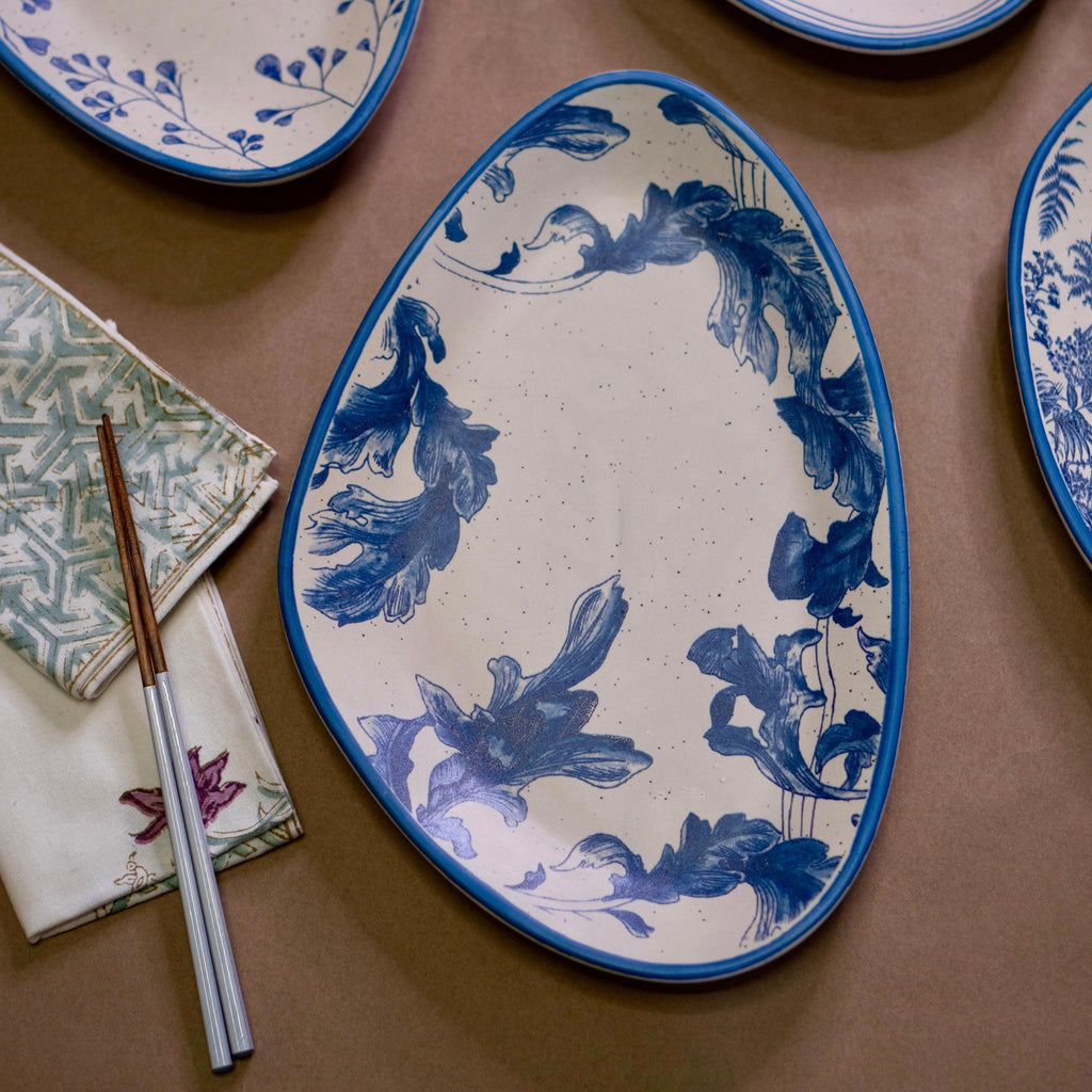 Blue Water Brush Serving Platter