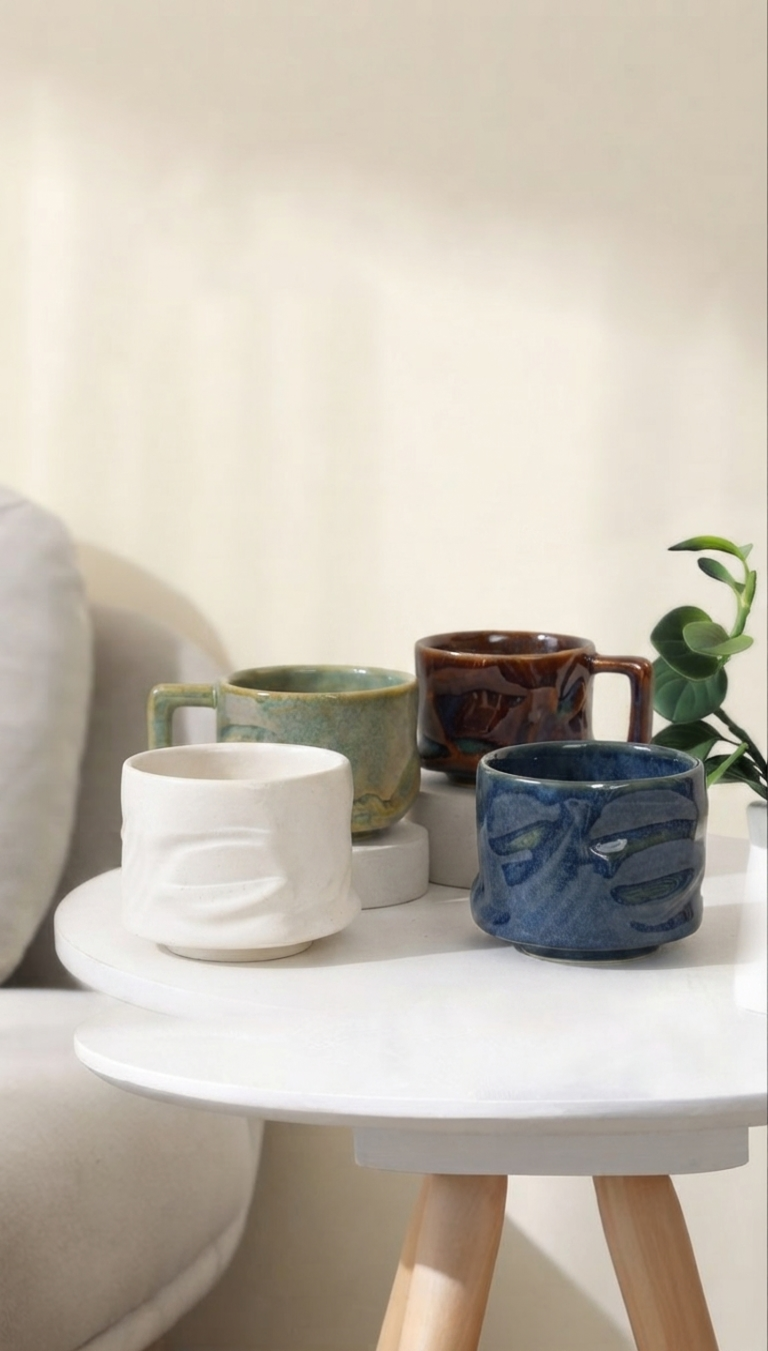 Set of 4 - Brown , White, Greenstone & Blue Yunomis | 300ml (4pcs)